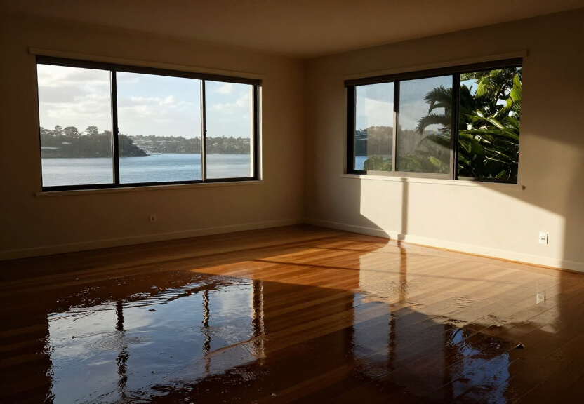 Flooded living room in Brighton Le Sands before restoration